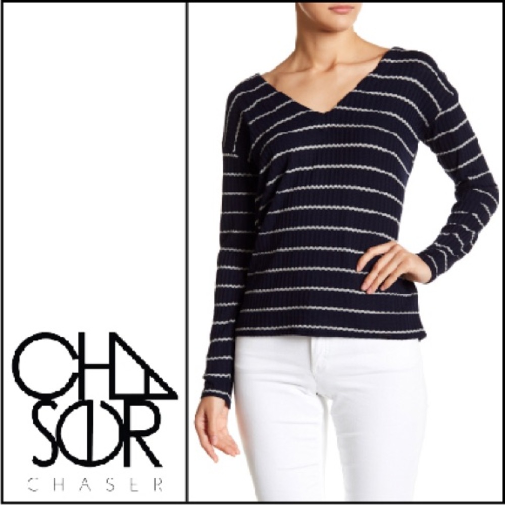 NWT { Chaser } Striped V-Neck Thermal Top